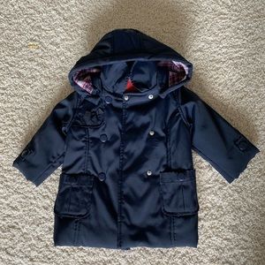 Jacadi Blue Winter Coat with Plaid Lining, 12m